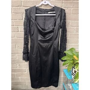 Vtg 90s Y2K Lace Bodycon Ady Gluck Frankel Necessary Objects Dress Small Satin